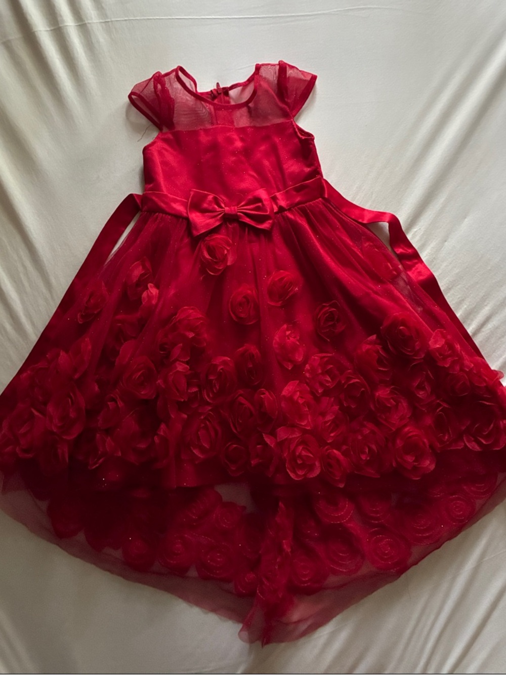 Rare Editions Red Floral Tulle Dress with Bow